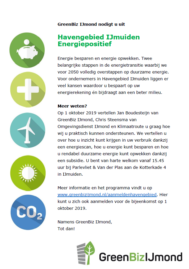 GreenBiz IJmond nodigt u uit - Havengebied IJmuiden Energiepositief - 1 oktober 2019